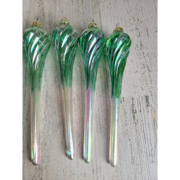 Blue Twisted glass iridescent long ornament Xmas set - Picture 4 of 8